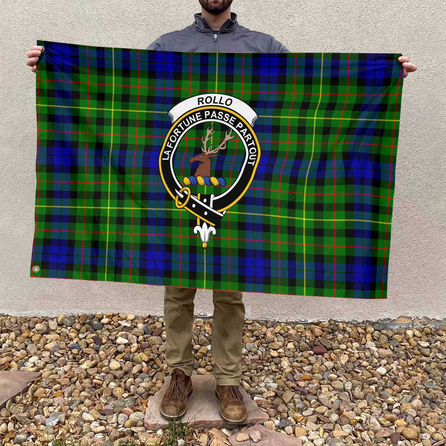 Clan Rollo Tartan Flag Crest And Plaid Basic Style