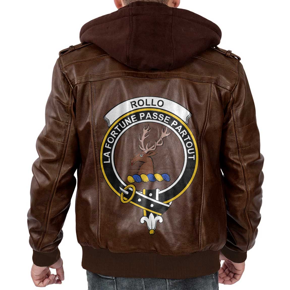 Clan Rollo Tartan Zip Leather Jacket Crest And Plaid Basic Style