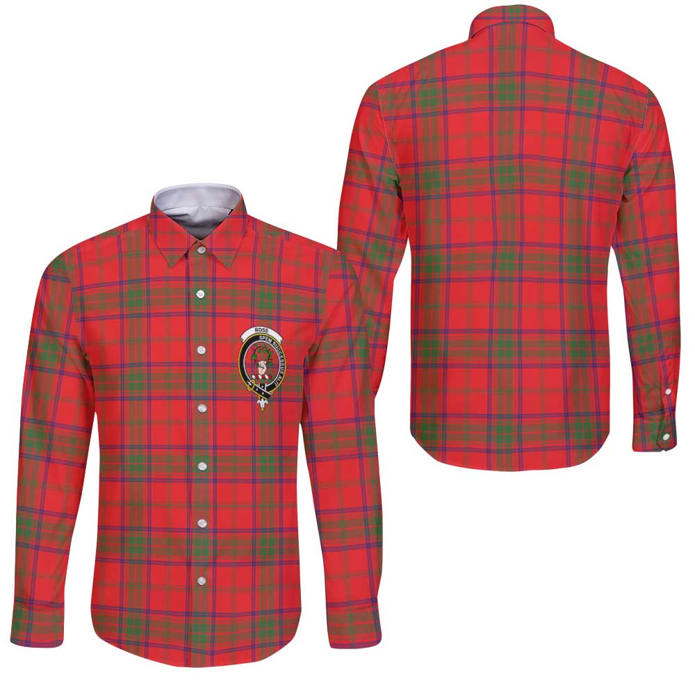 Clan Ross Tartan Long Sleeve Button Shirt Crest And Plaid Basic Style