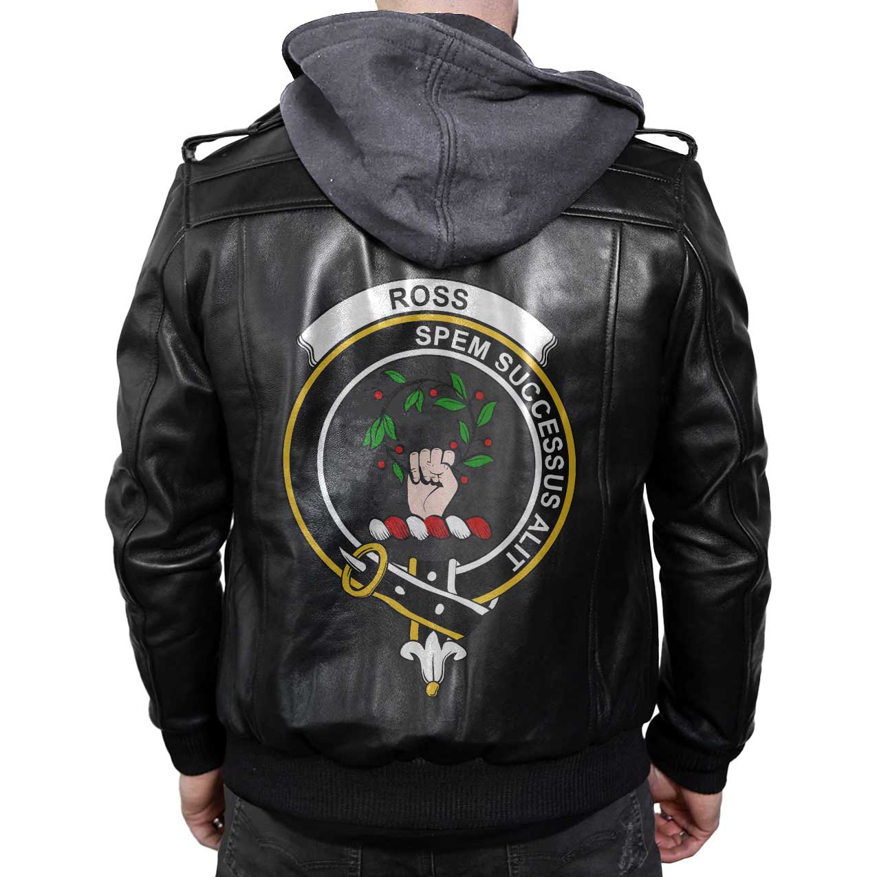 Clan Ross Tartan Zip Leather Jacket Crest And Plaid Basic Style