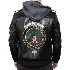 Clan Ross Tartan Zip Leather Jacket Crest And Plaid Basic Style