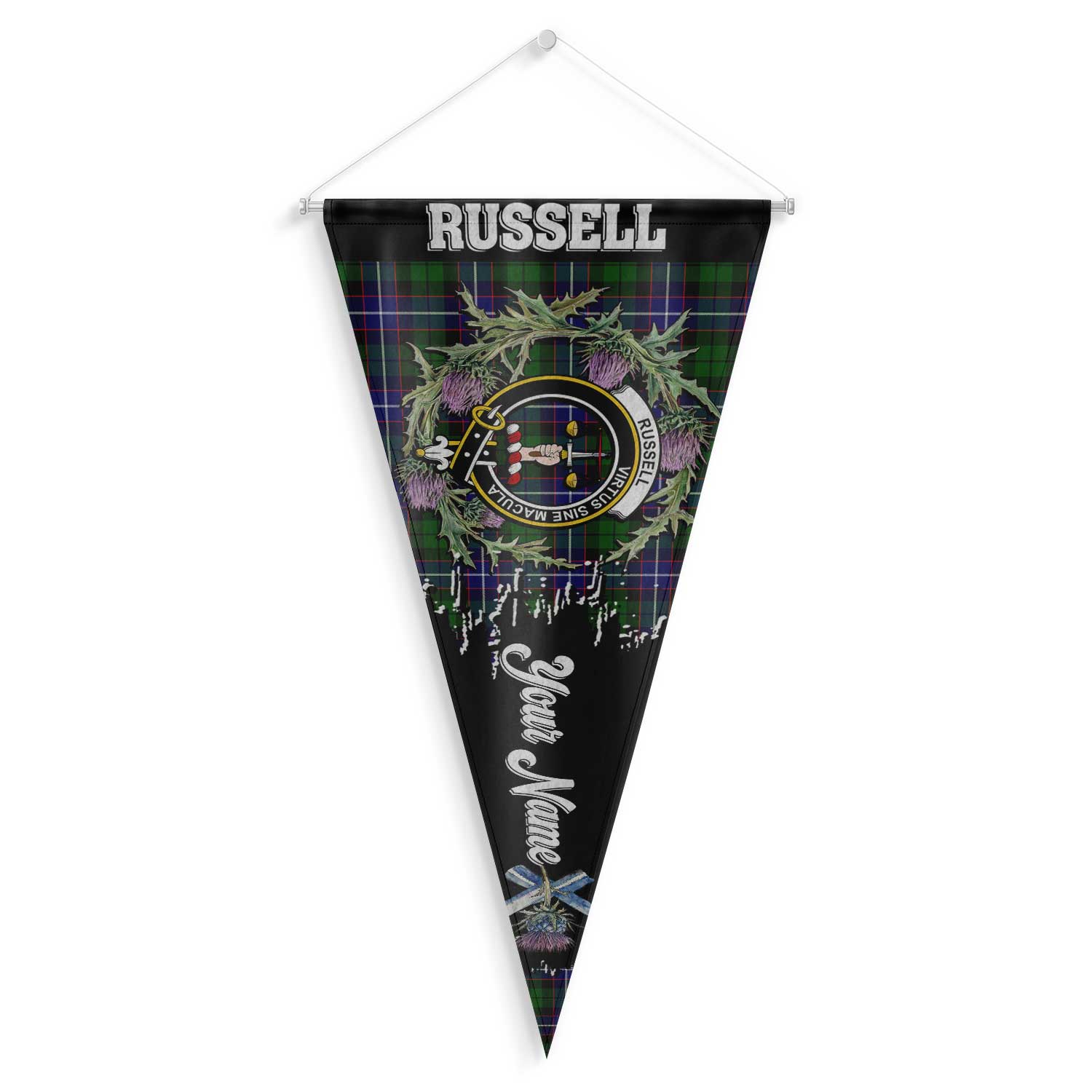 Clan Russell Tartan Felt Pennant Crest And Plaid Basic Style