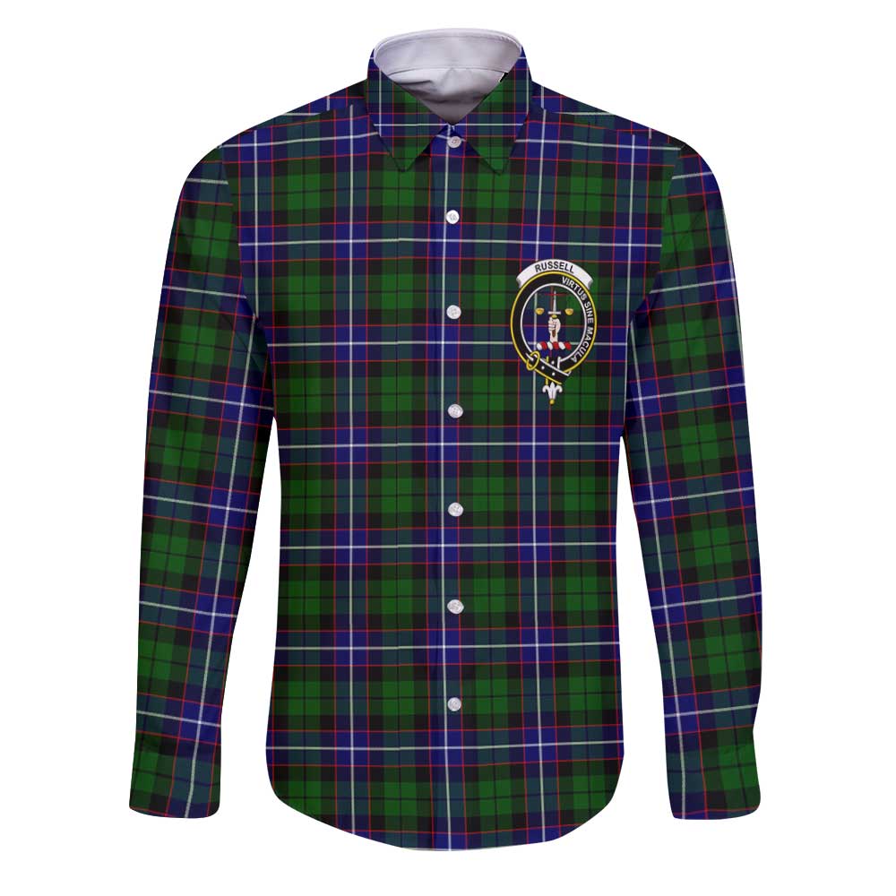 Clan Russell Tartan Long Sleeve Button Shirt Crest And Plaid Basic Style