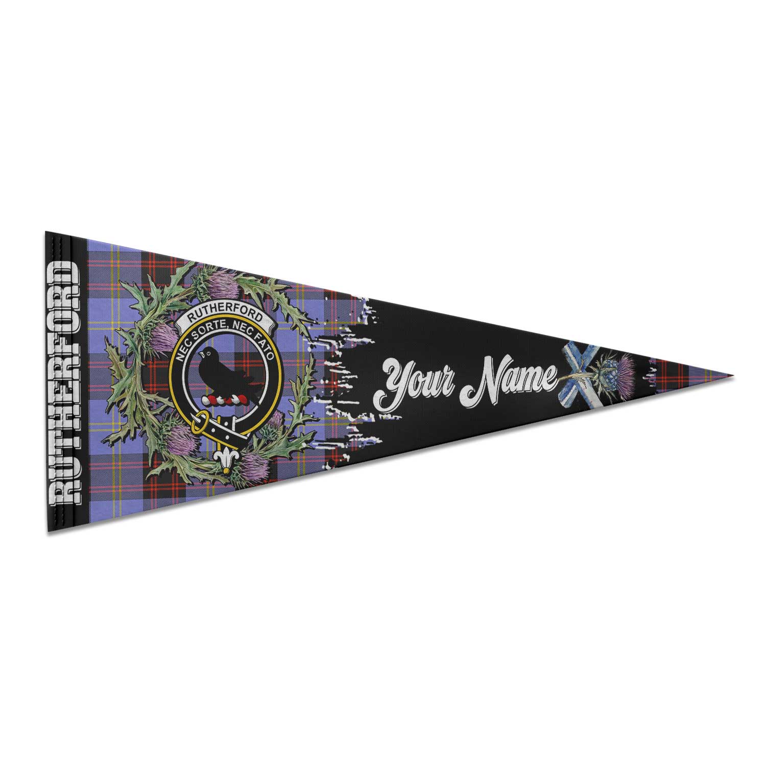 Clan Rutherford Tartan Felt Pennant Crest And Plaid Basic Style