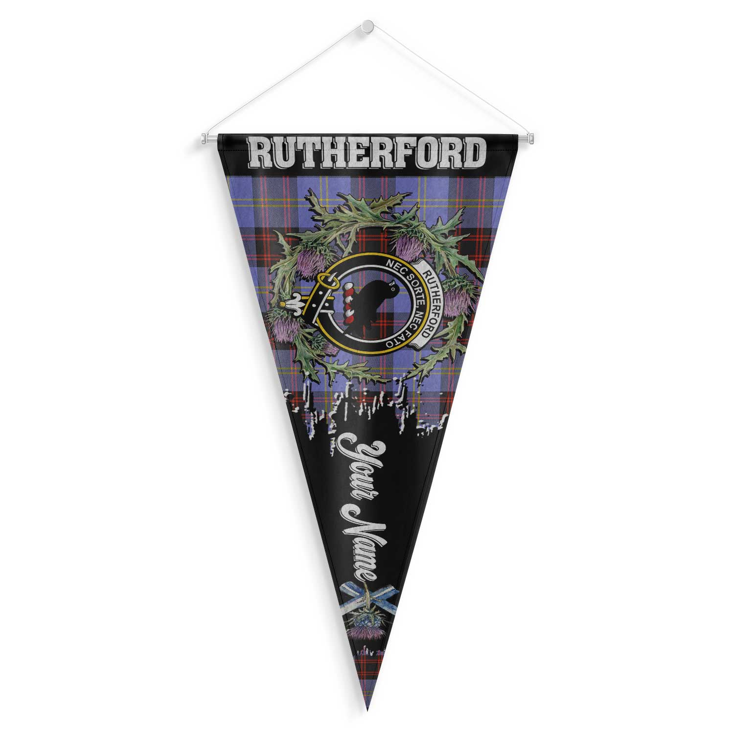 Clan Rutherford Tartan Felt Pennant Crest And Plaid Basic Style