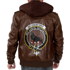 Clan Rutherford Tartan Zip Leather Jacket Crest And Plaid Basic Style