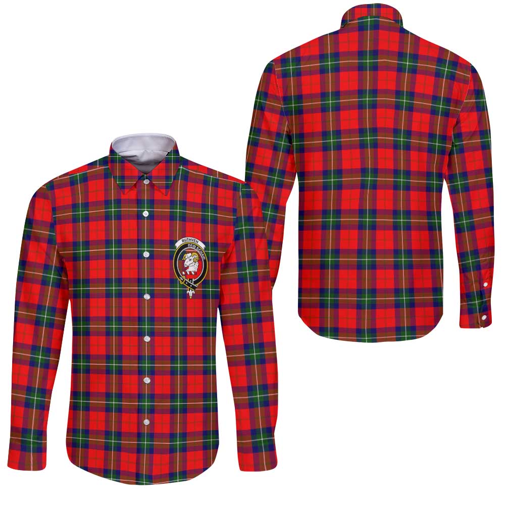 Clan Ruthven Tartan Long Sleeve Button Shirt Crest And Plaid Basic Style
