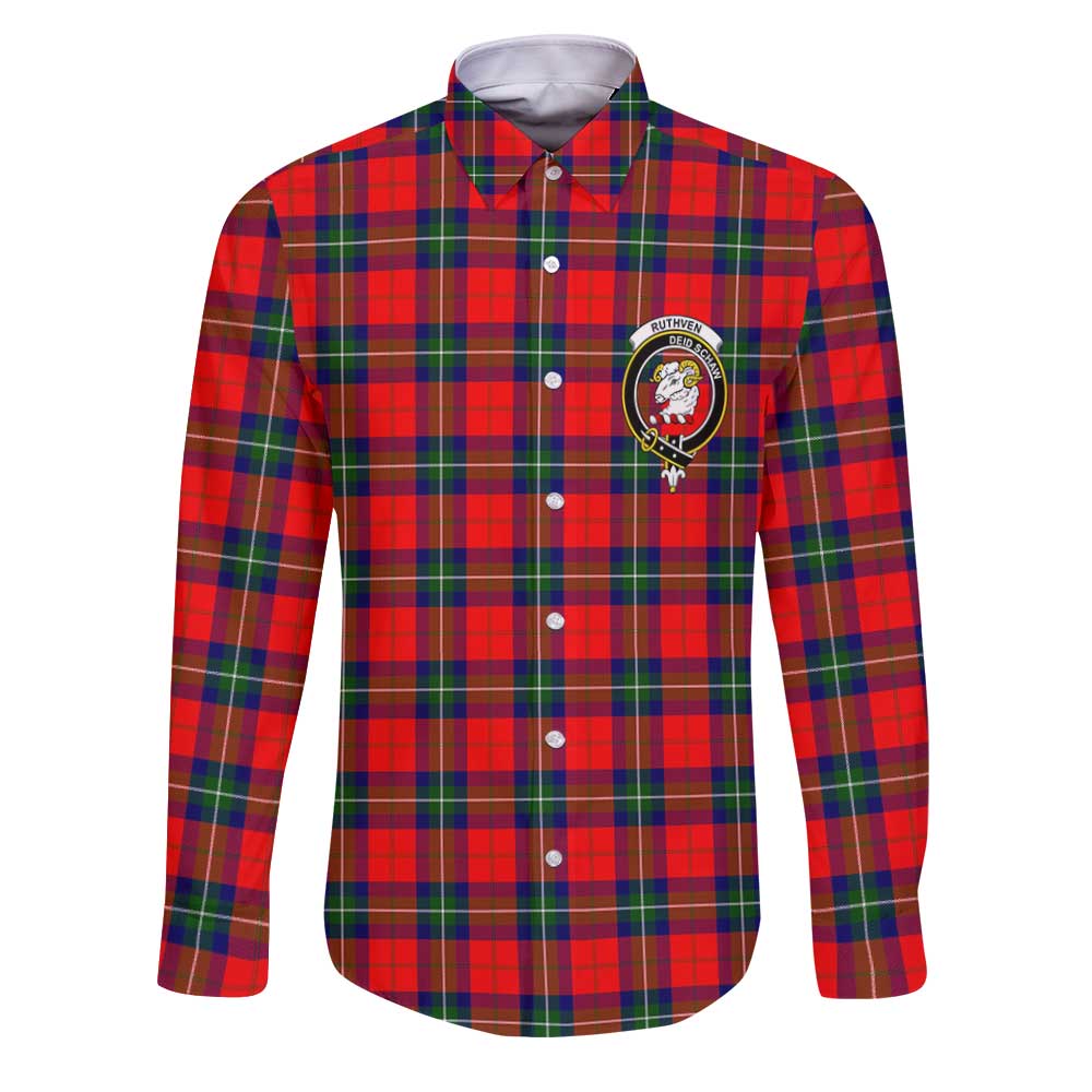 Clan Ruthven Tartan Long Sleeve Button Shirt Crest And Plaid Basic Style