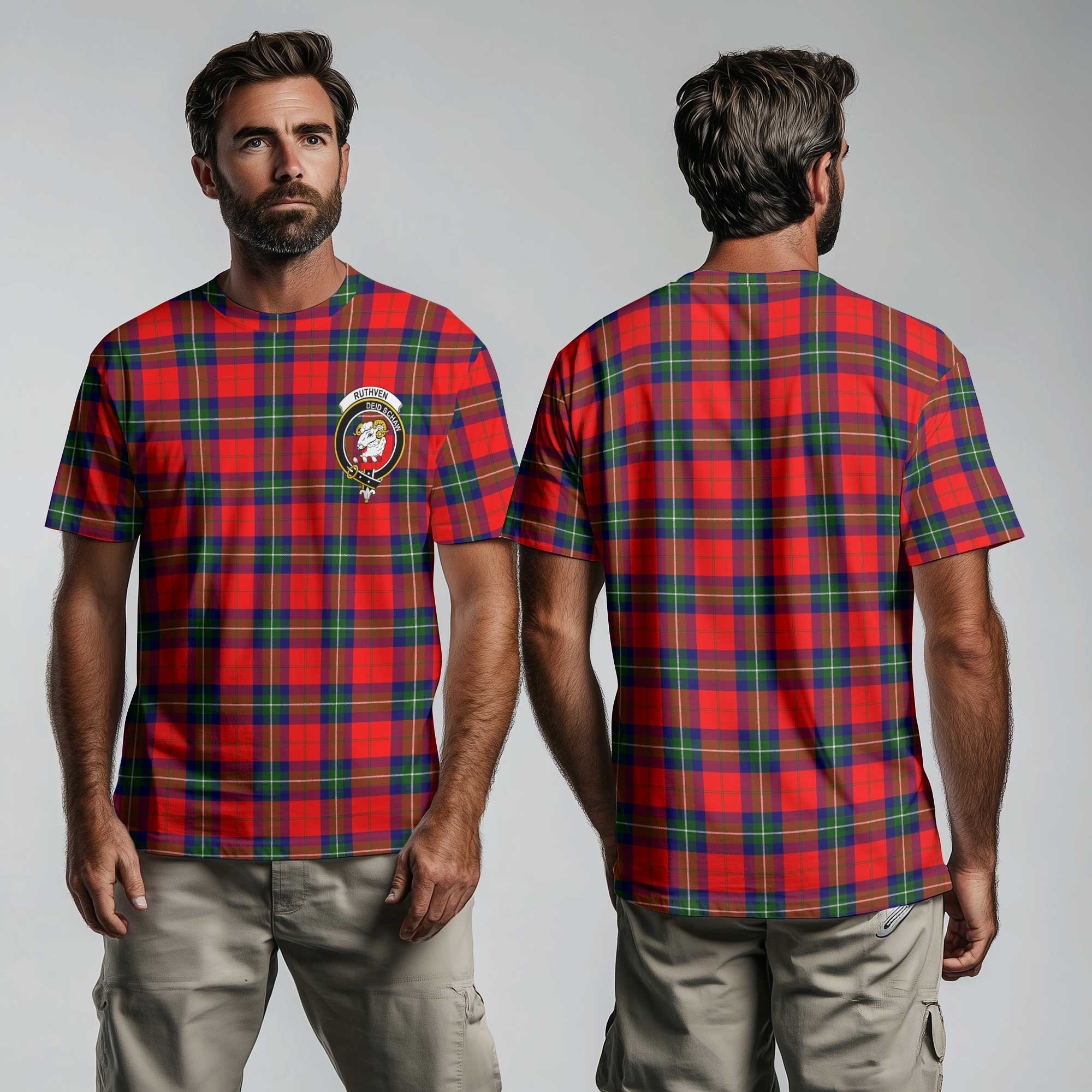 Clan Ruthven Tartan Men T Shirt Crest And Plaid Basic Style
