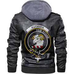 Clan Ruthven Tartan Zip Leather Jacket Crest And Plaid Basic Style