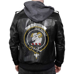 Clan Ruthven Tartan Zip Leather Jacket Crest And Plaid Basic Style