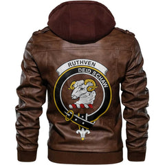 Clan Ruthven Tartan Zip Leather Jacket Crest And Plaid Basic Style