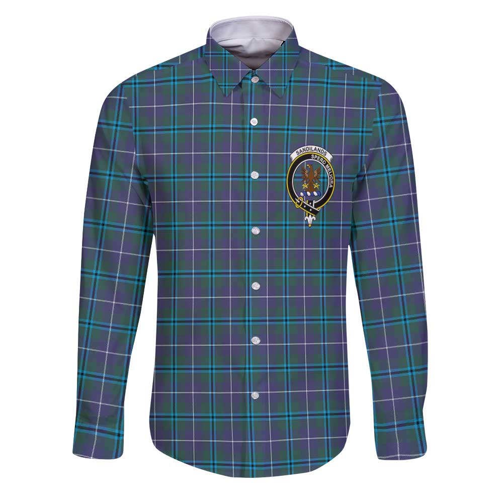 Clan Sandilands Tartan Long Sleeve Button Shirt Crest And Plaid Basic Style