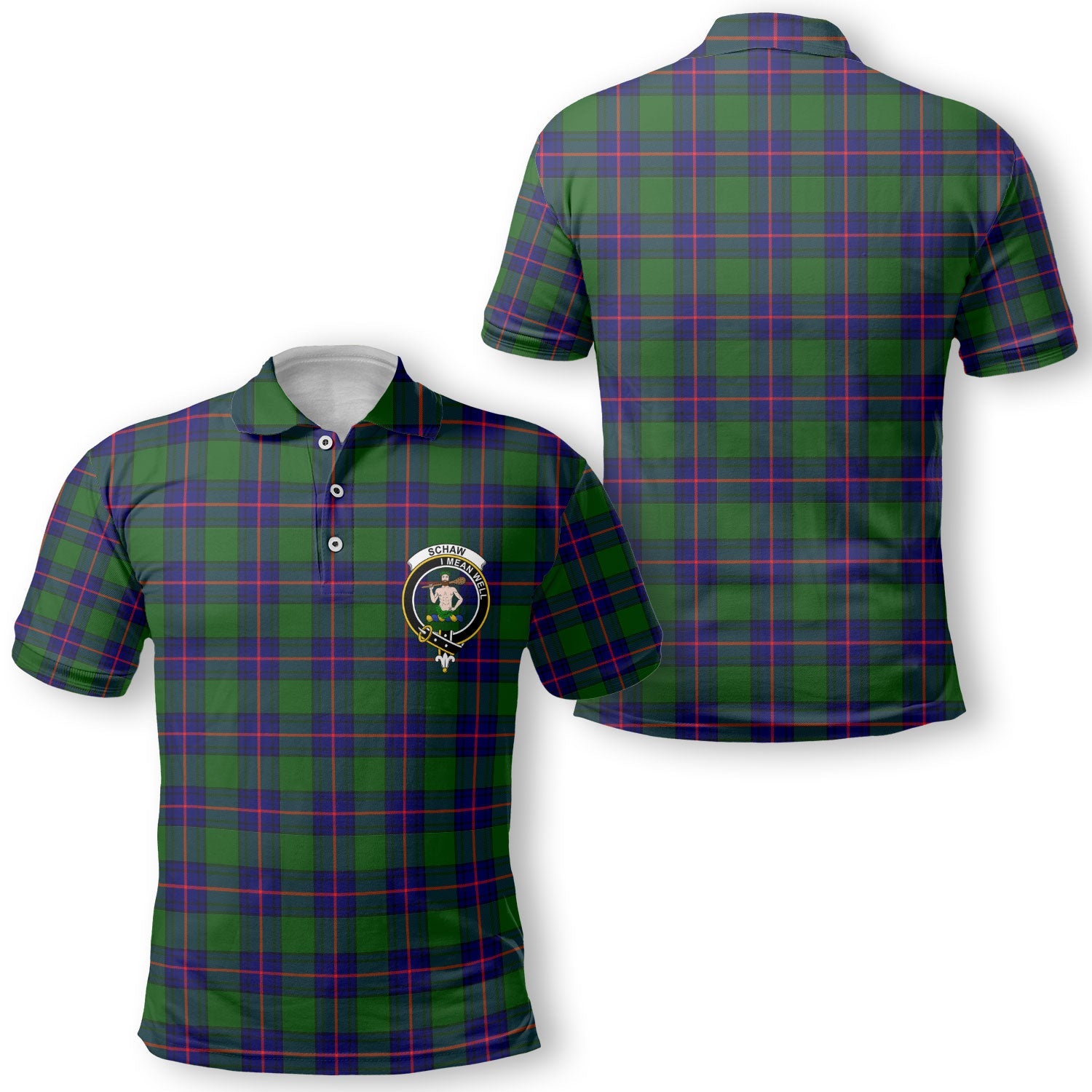 Clan Schaw Tartan Golf Men Polo Shirt Crest And Plaid Basic Style