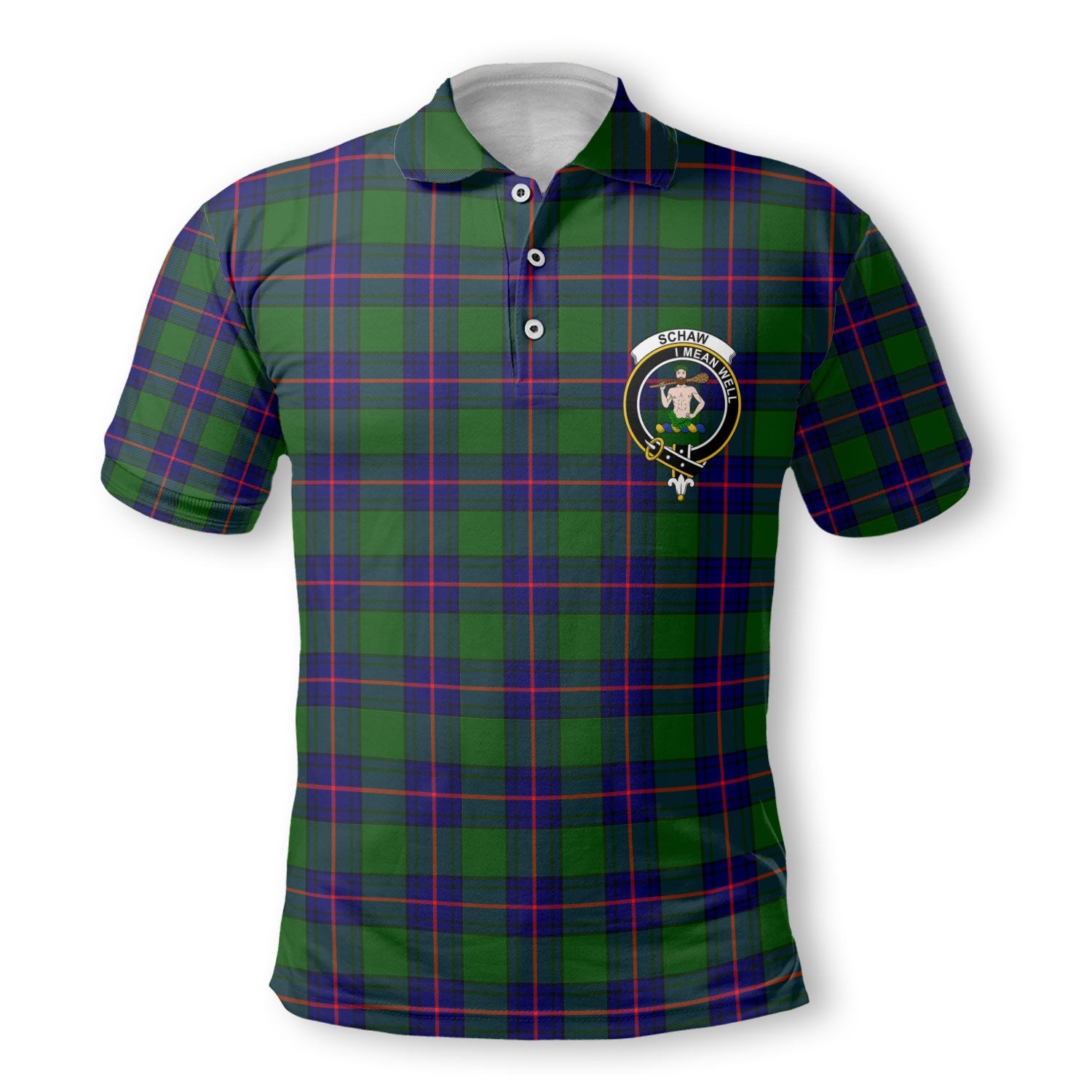 Clan Schaw Tartan Golf Men Polo Shirt Crest And Plaid Basic Style