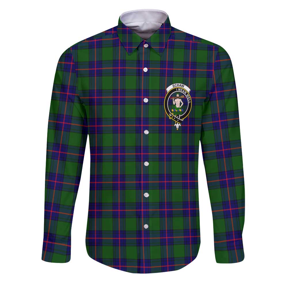 Clan Schaw Tartan Long Sleeve Button Shirt Crest And Plaid Basic Style