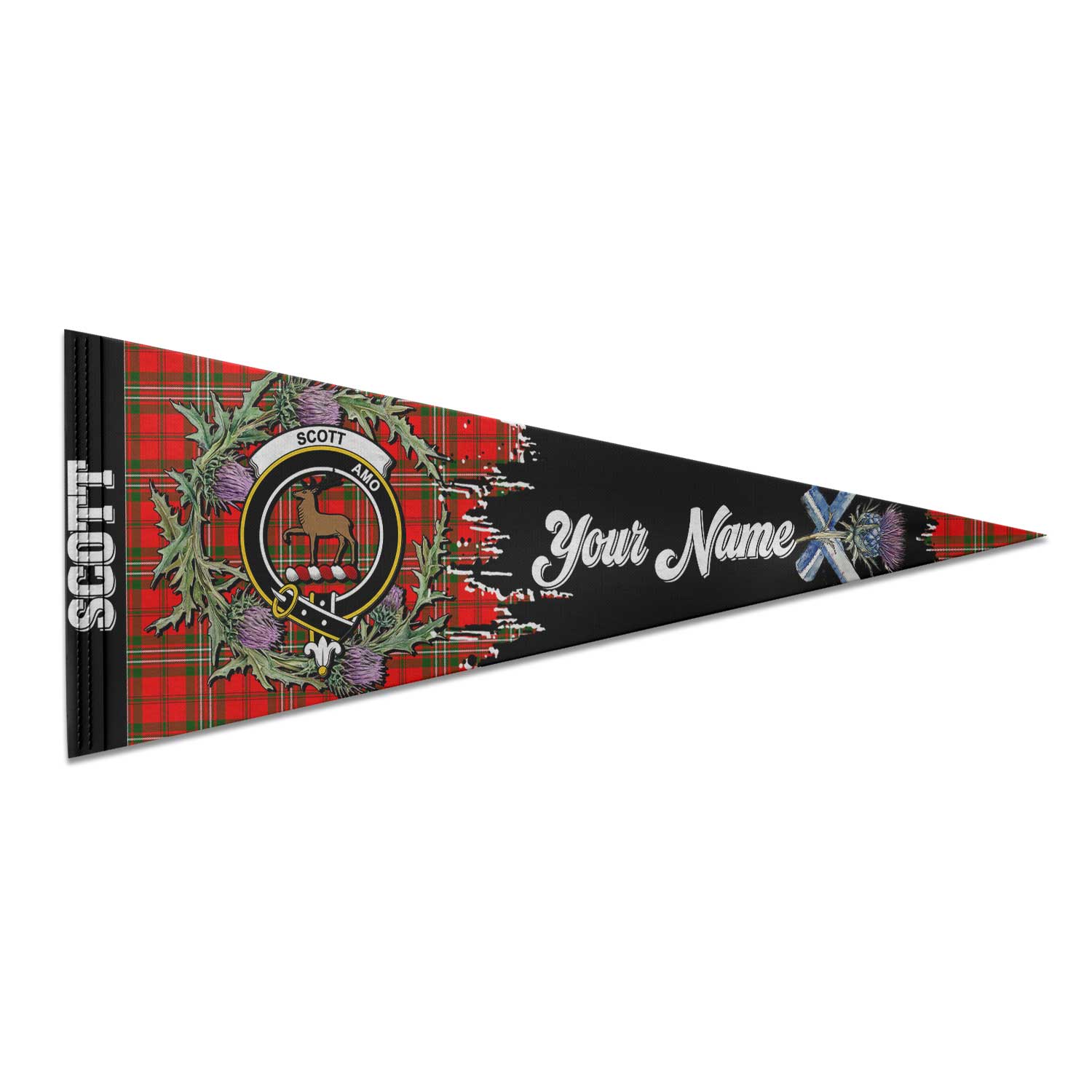Clan Scott Tartan Felt Pennant Crest And Plaid Basic Style