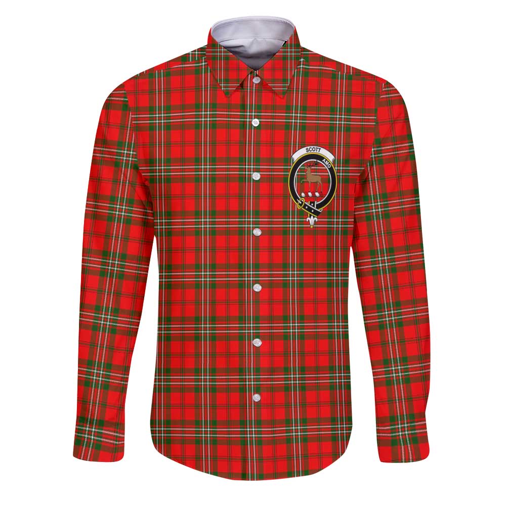 Clan Scott Tartan Long Sleeve Button Shirt Crest And Plaid Basic Style