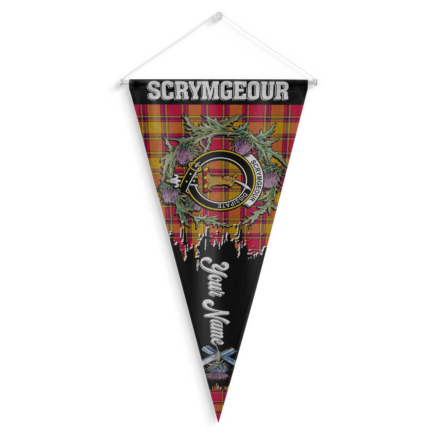 Clan Scrymgeour Tartan Felt Pennant Crest And Plaid Basic Style