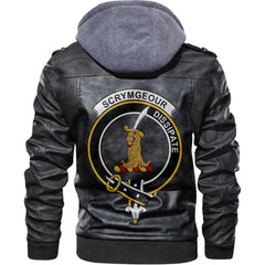 Clan Scrymgeour Tartan Zip Leather Jacket Crest And Plaid Basic Style
