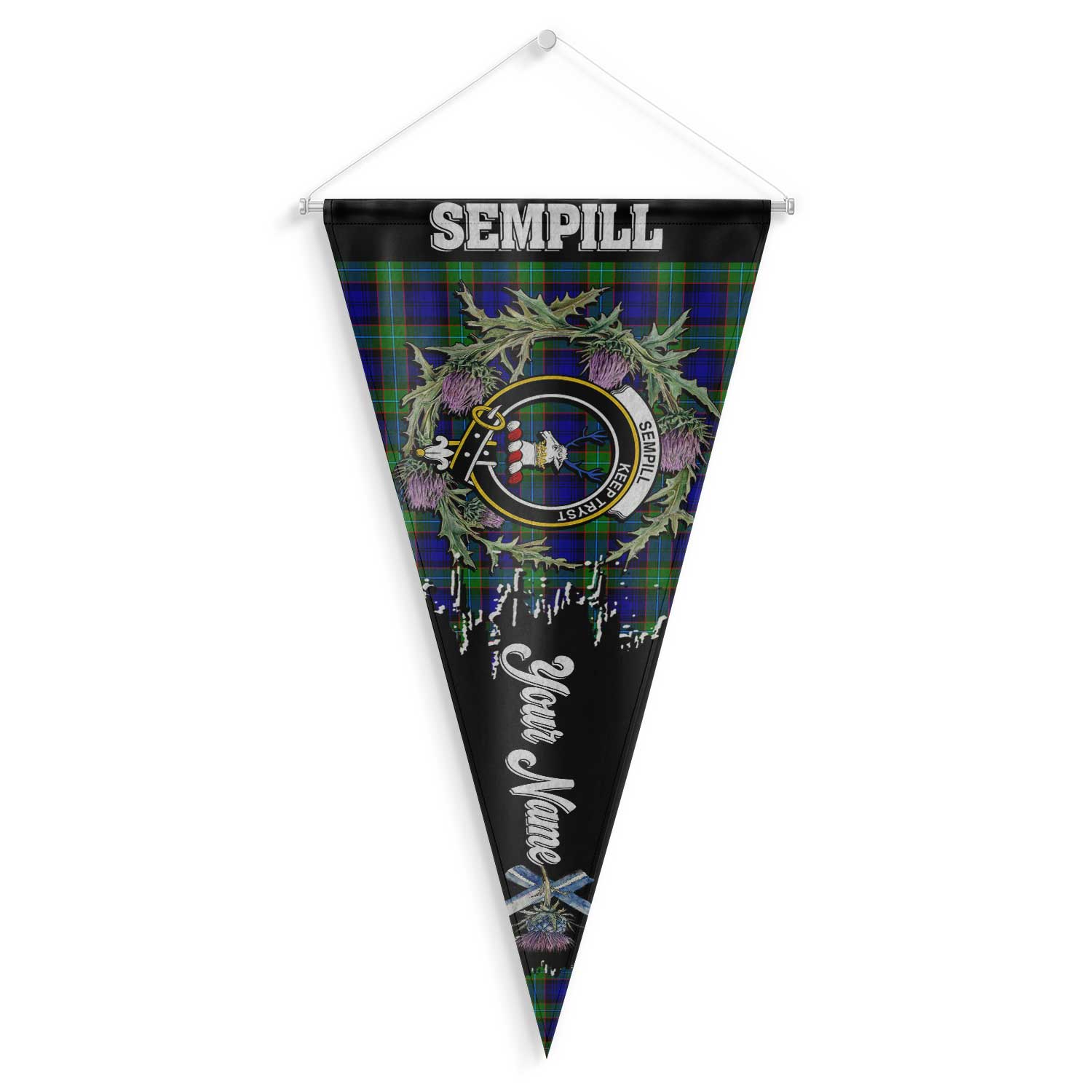 Clan Sempill Tartan Felt Pennant Crest And Plaid Basic Style