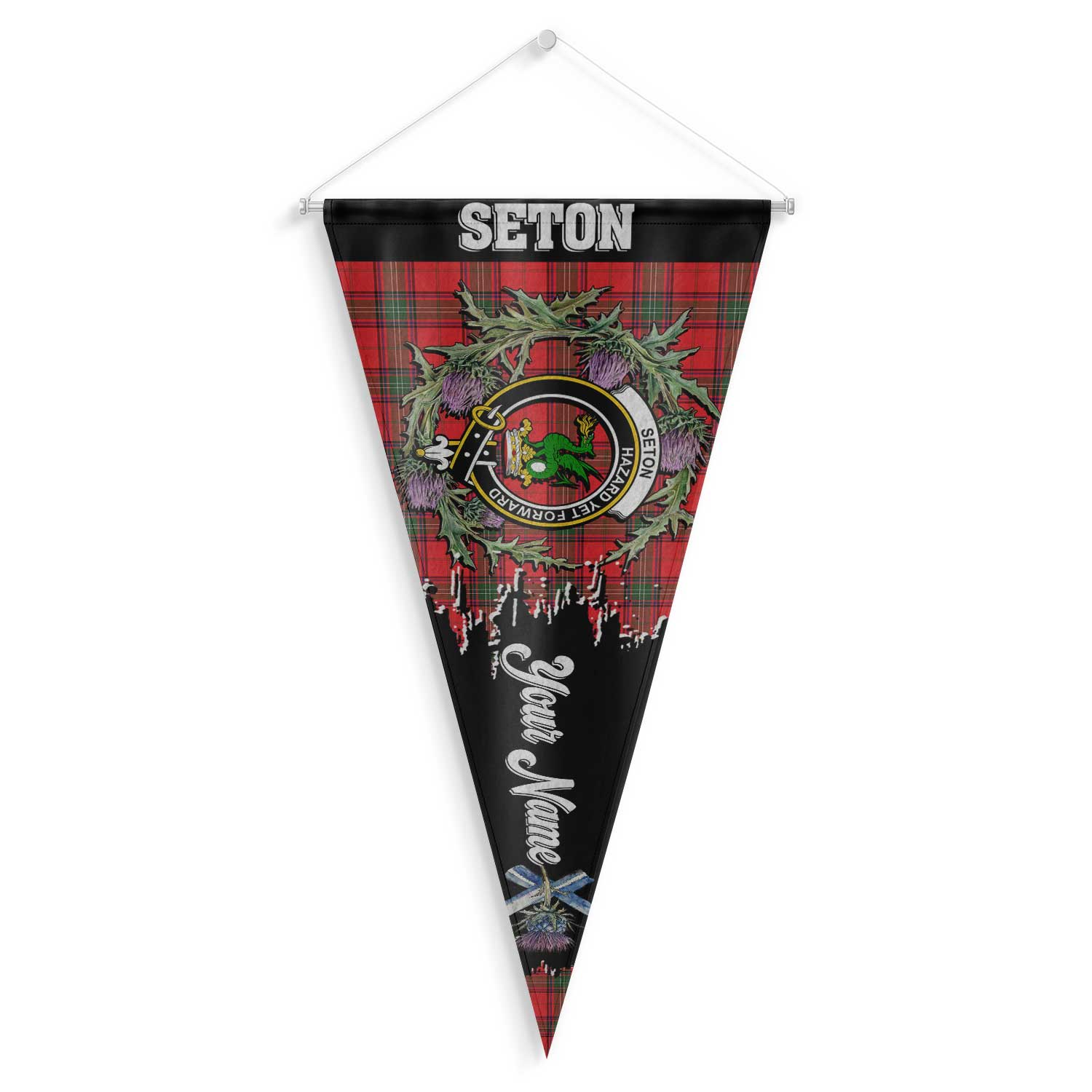 Clan Seton Tartan Felt Pennant Crest And Plaid Basic Style
