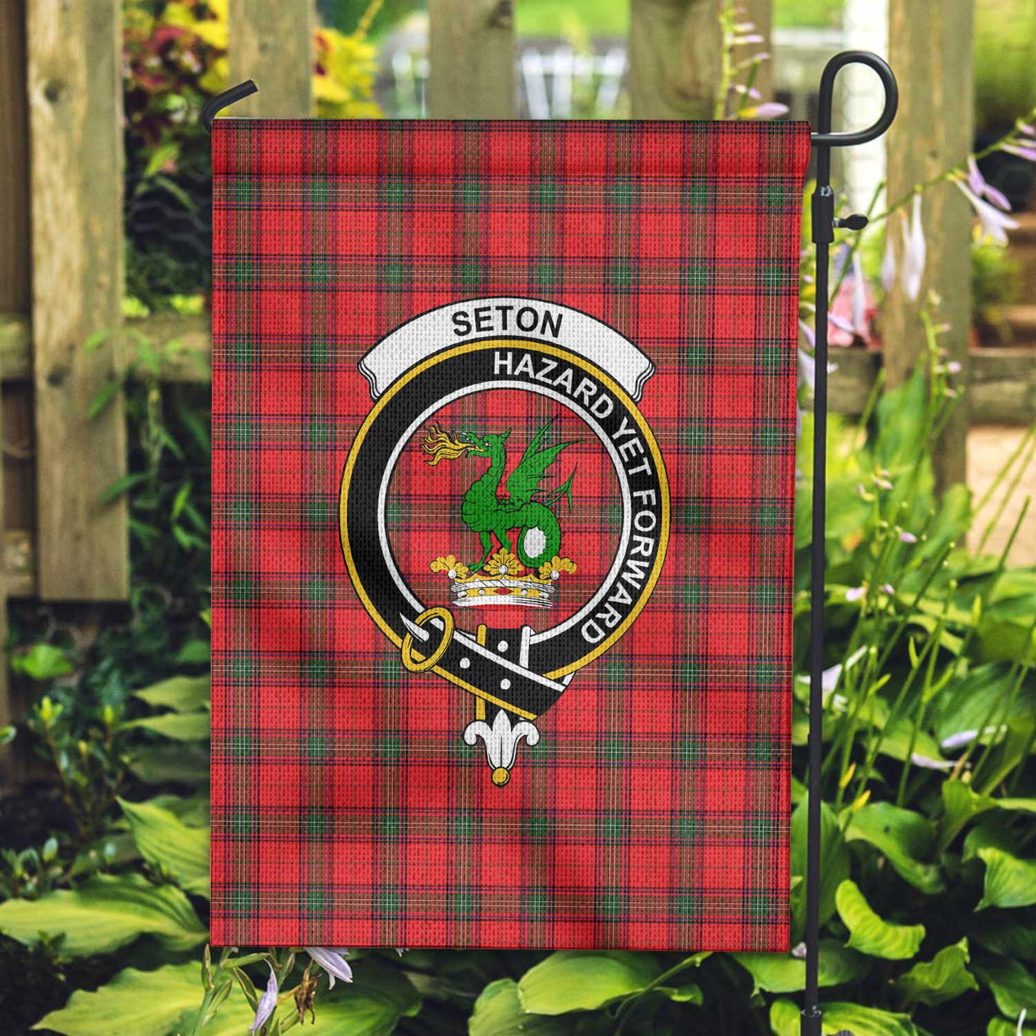 Clan Seton Tartan Garden Flag Crest And Plaid Basic Style
