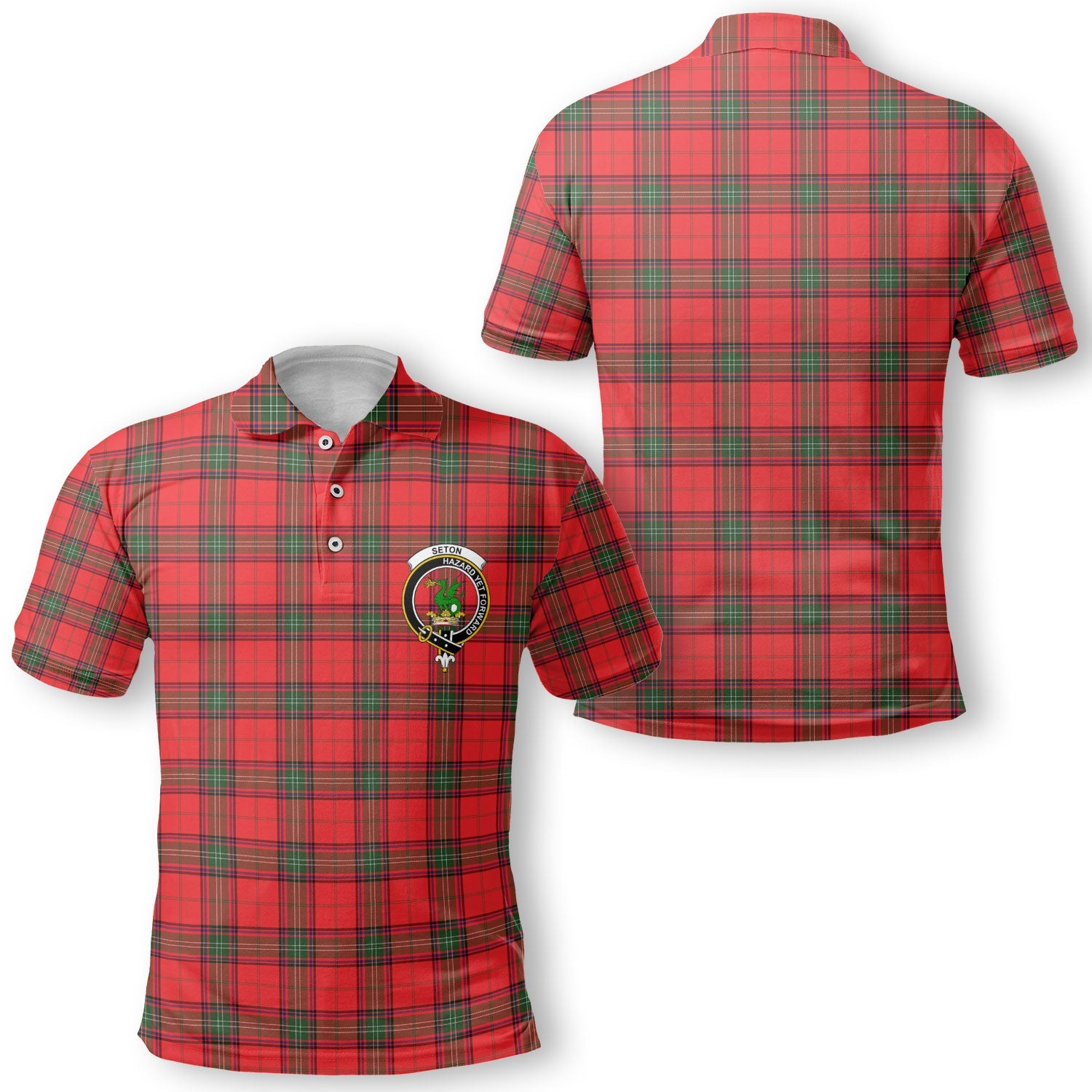 Clan Seton Tartan Golf Men Polo Shirt Crest And Plaid Basic Style