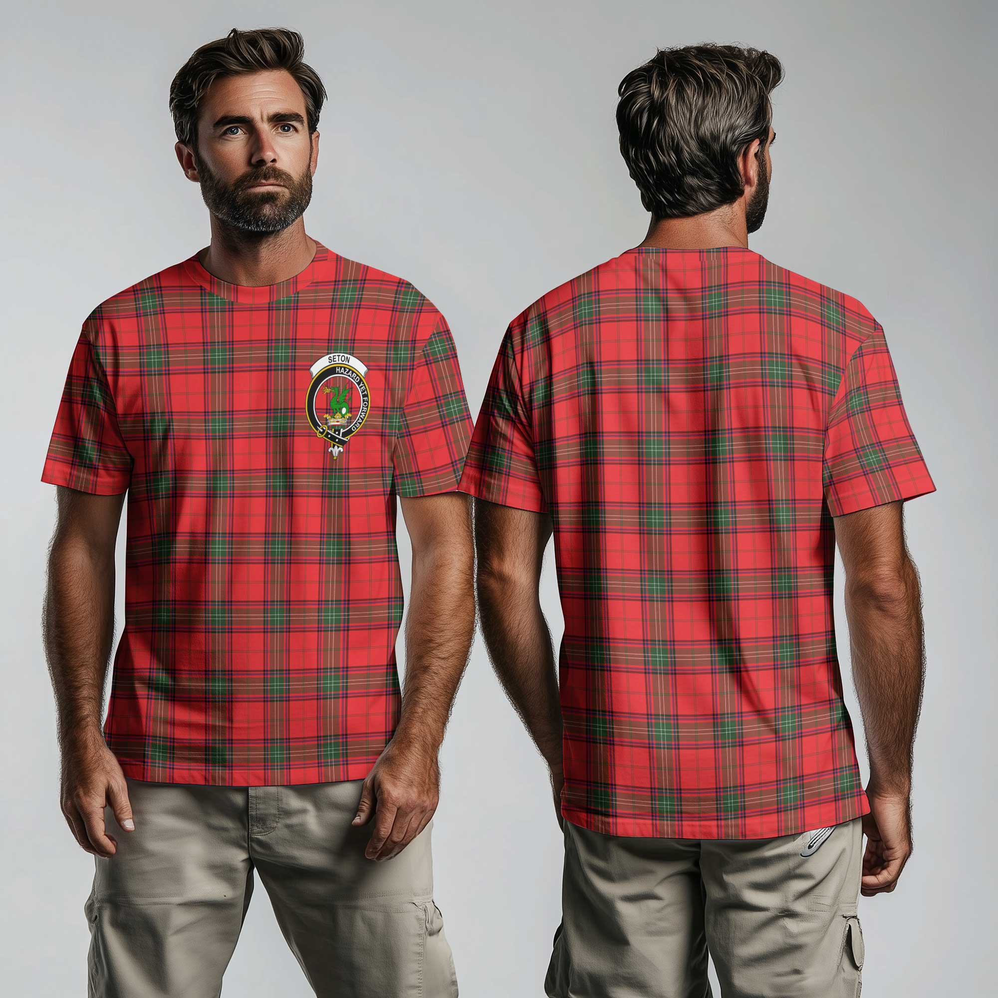 Clan Seton Tartan Men T Shirt Crest And Plaid Basic Style