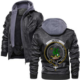 Clan Seton Tartan Zip Leather Jacket Crest And Plaid Basic Style