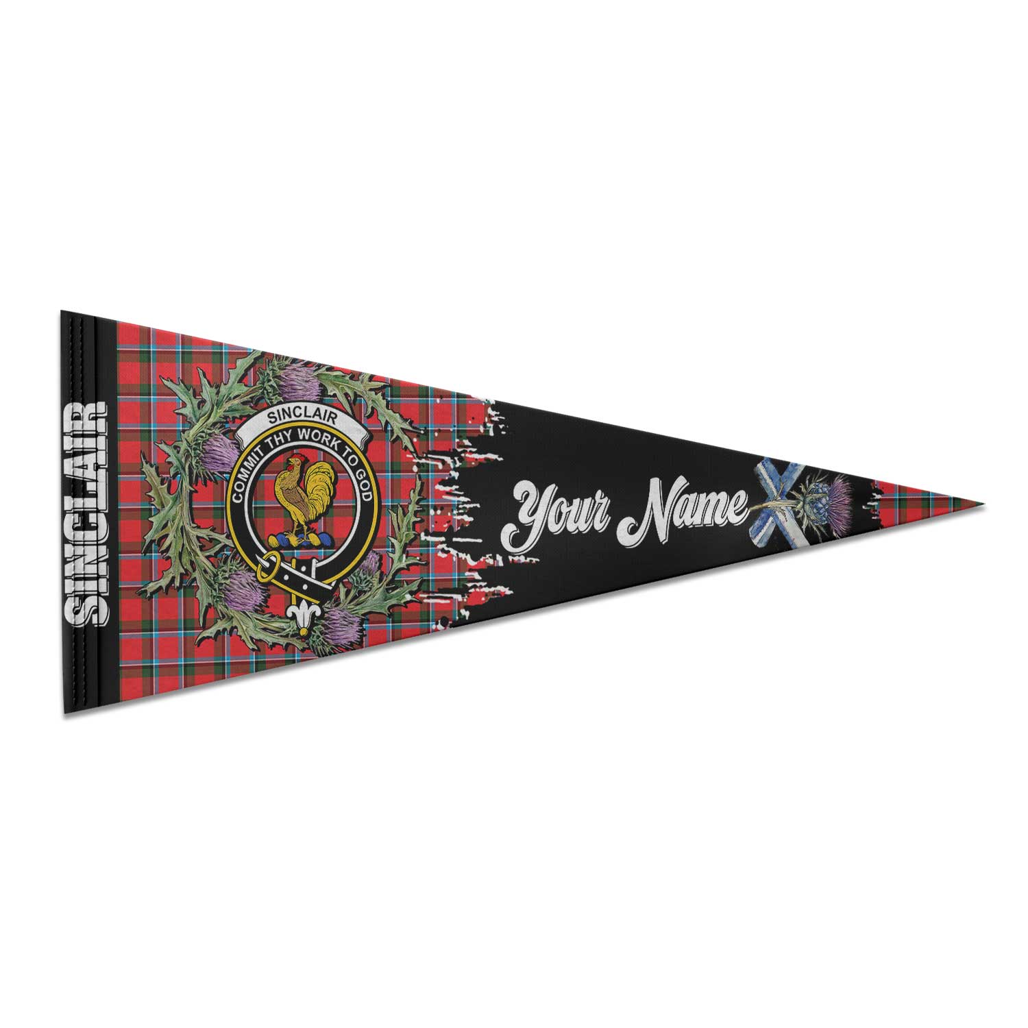 Clan Sinclair Tartan Felt Pennant Crest And Plaid Basic Style