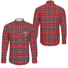 Clan Sinclair Tartan Long Sleeve Button Shirt Crest And Plaid Basic Style