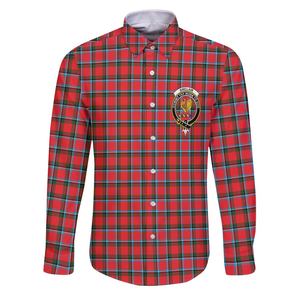 Clan Sinclair Tartan Long Sleeve Button Shirt Crest And Plaid Basic Style