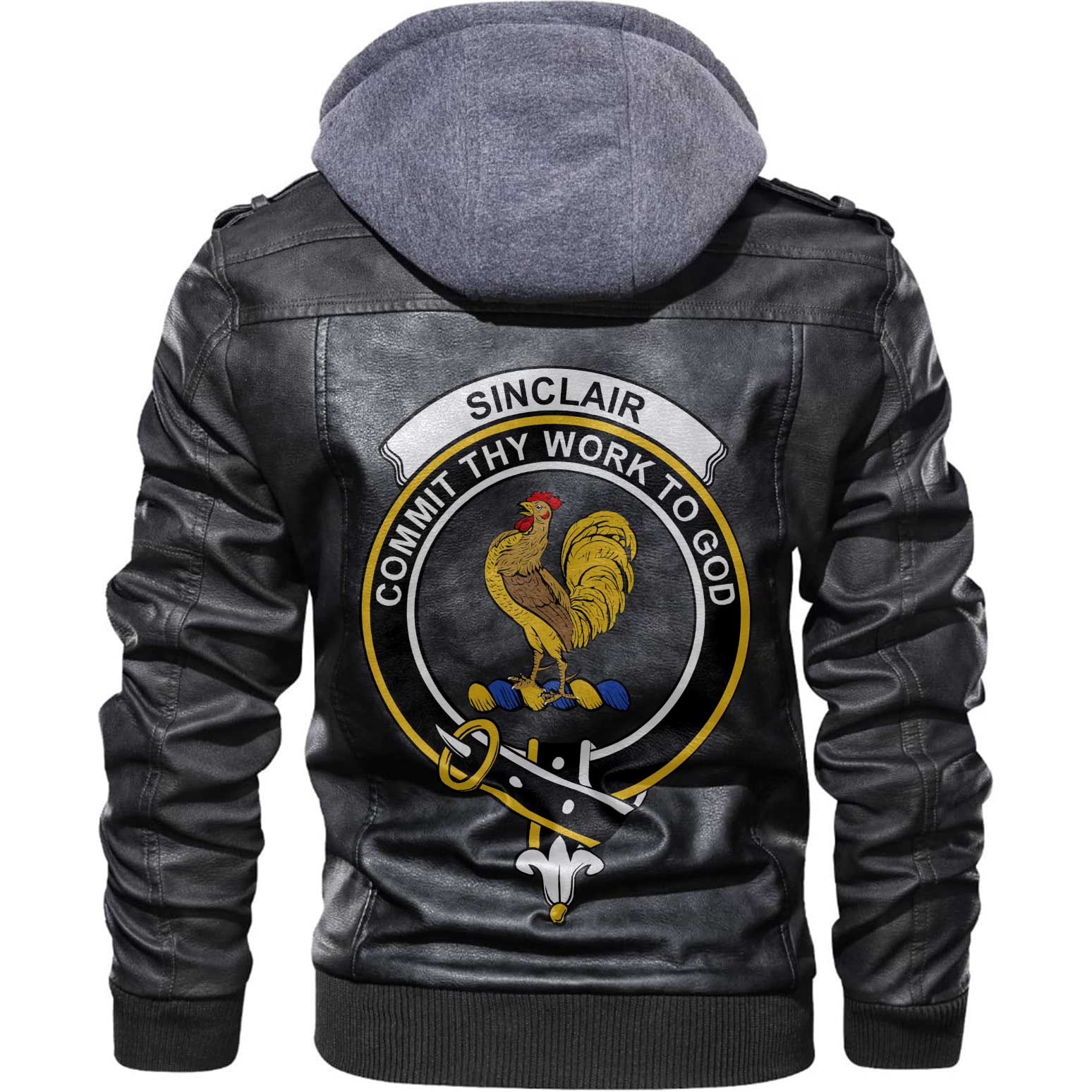 Clan Sinclair Tartan Zip Leather Jacket Crest And Plaid Basic Style