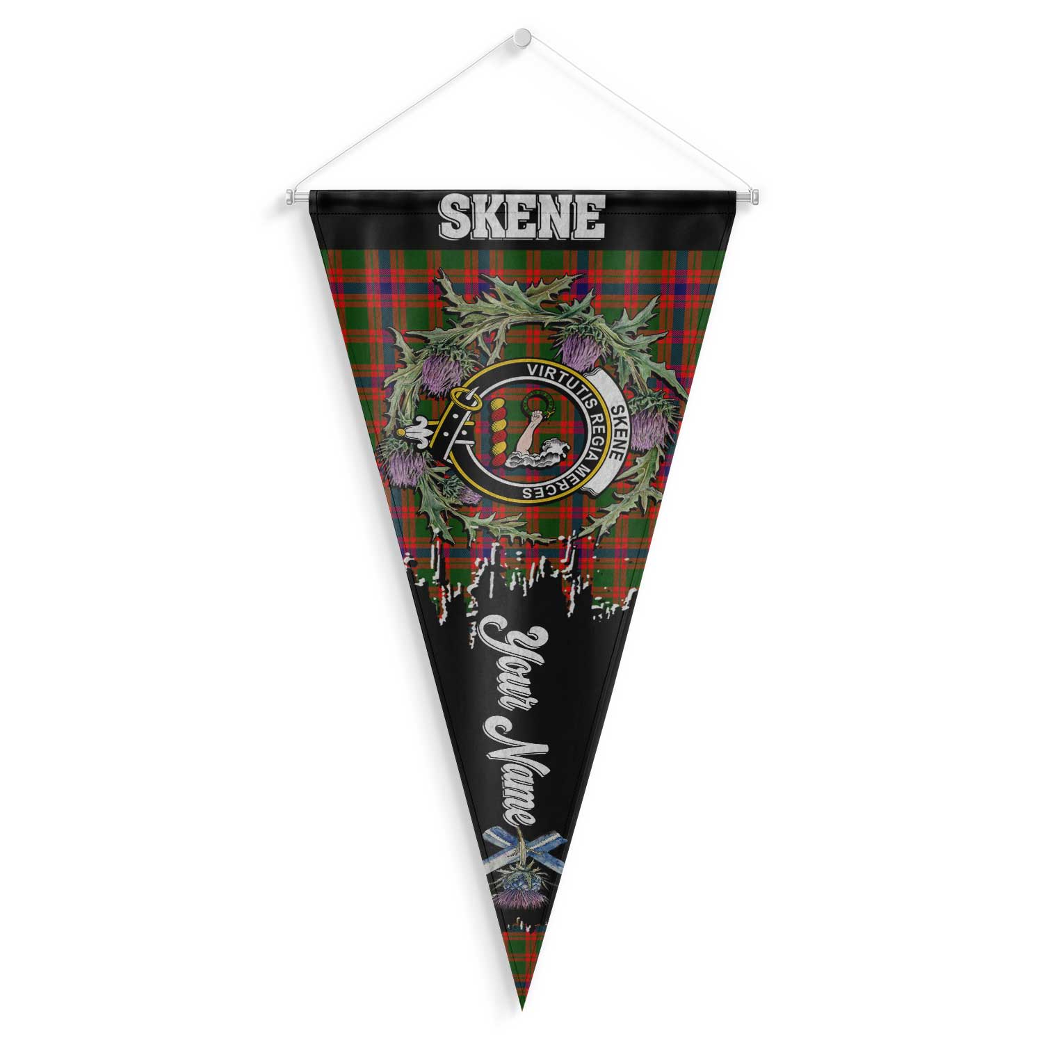 Clan Skene Tartan Felt Pennant Crest And Plaid Basic Style