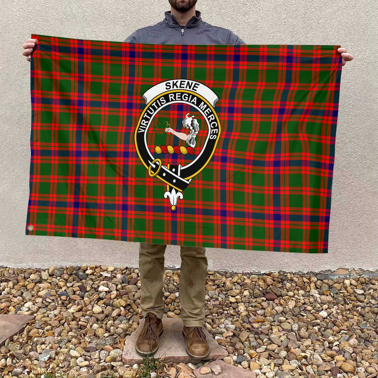Clan Skene Tartan Flag Crest And Plaid Basic Style