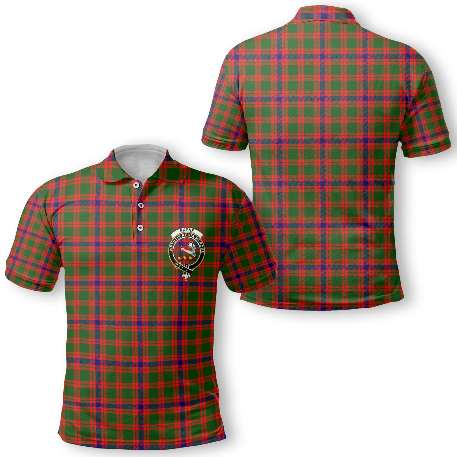 Clan Skene Tartan Golf Men Polo Shirt Crest And Plaid Basic Style