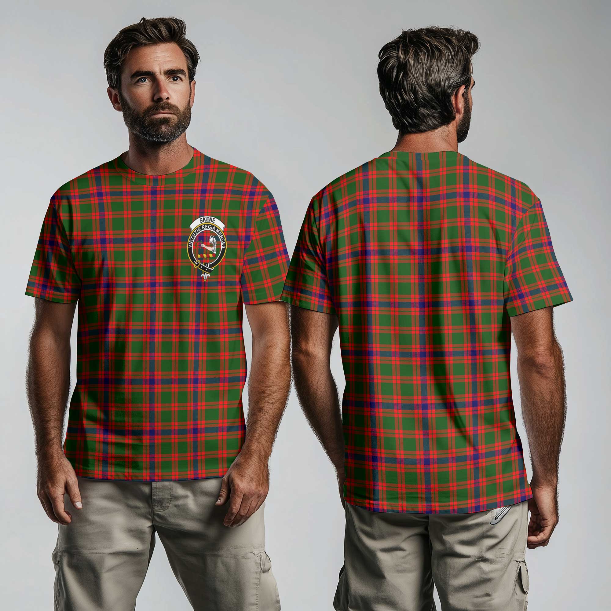 Clan Skene Tartan Men T Shirt Crest And Plaid Basic Style