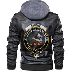 Clan Skene Tartan Zip Leather Jacket Crest And Plaid Basic Style