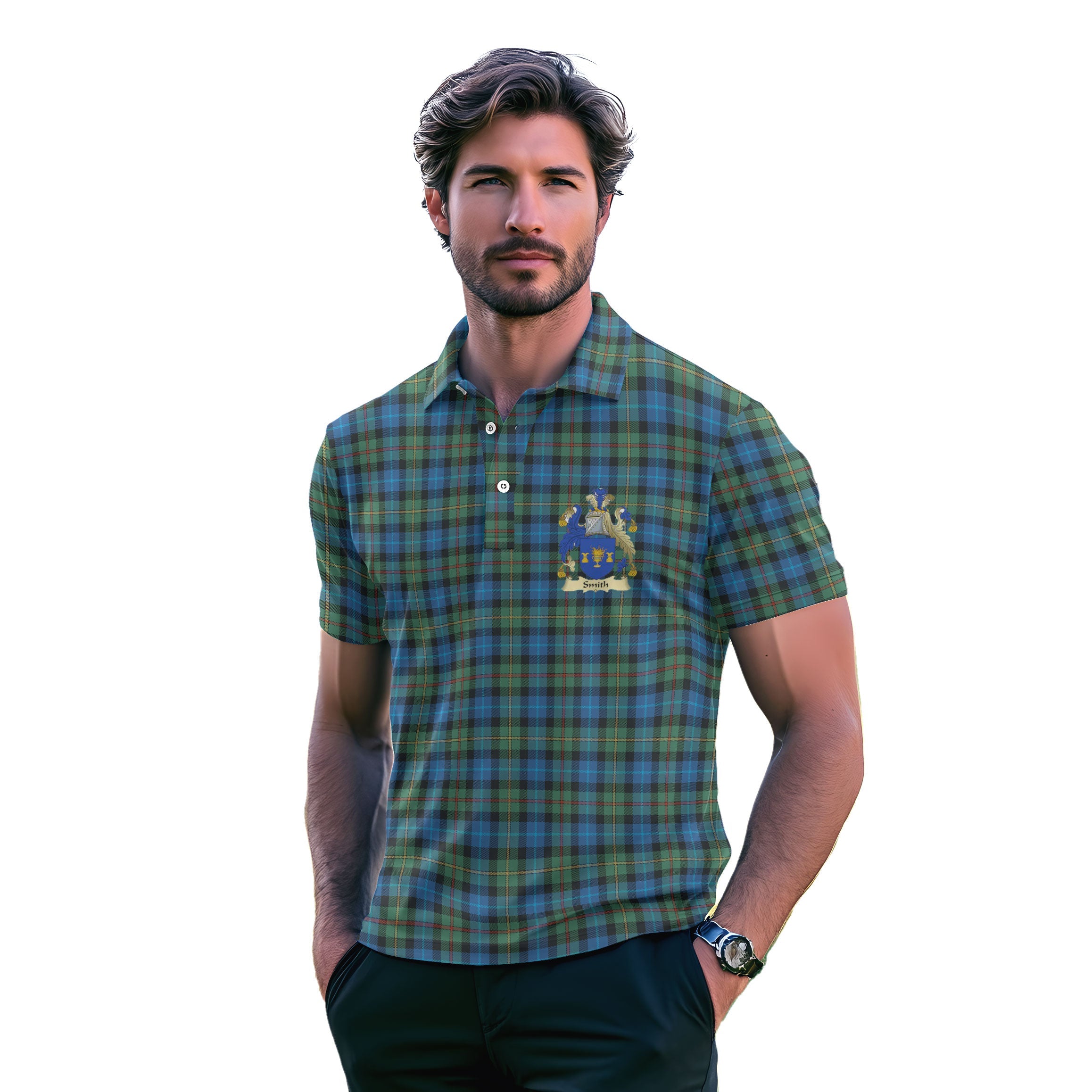 Clan Smith Tartan Golf Men Polo Shirt Crest And Plaid Basic Style