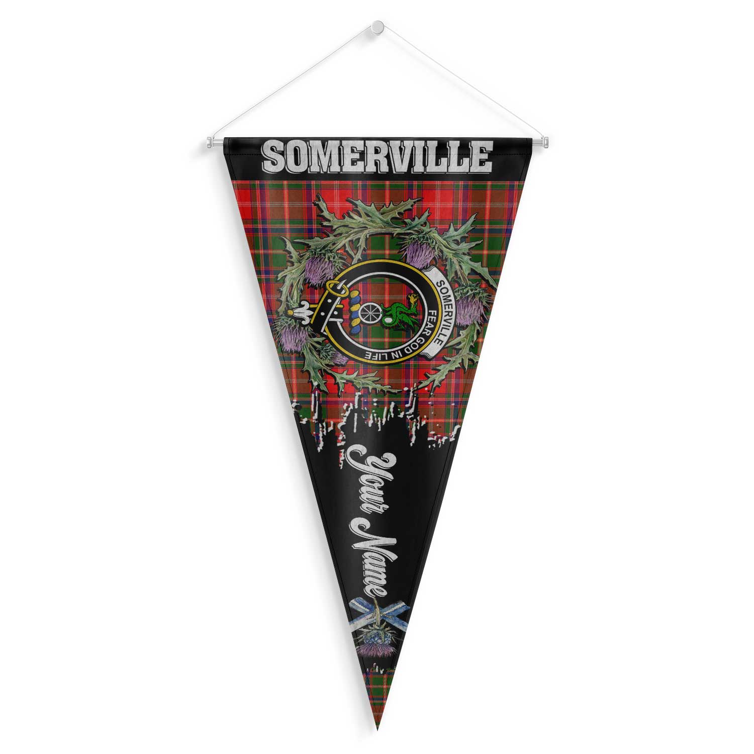 Clan Somerville Tartan Felt Pennant Crest And Plaid Basic Style