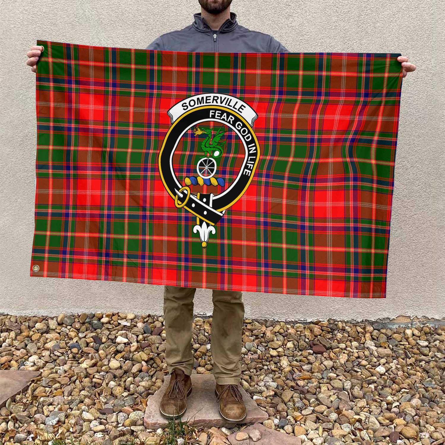 Clan Somerville Tartan Flag Crest And Plaid Basic Style