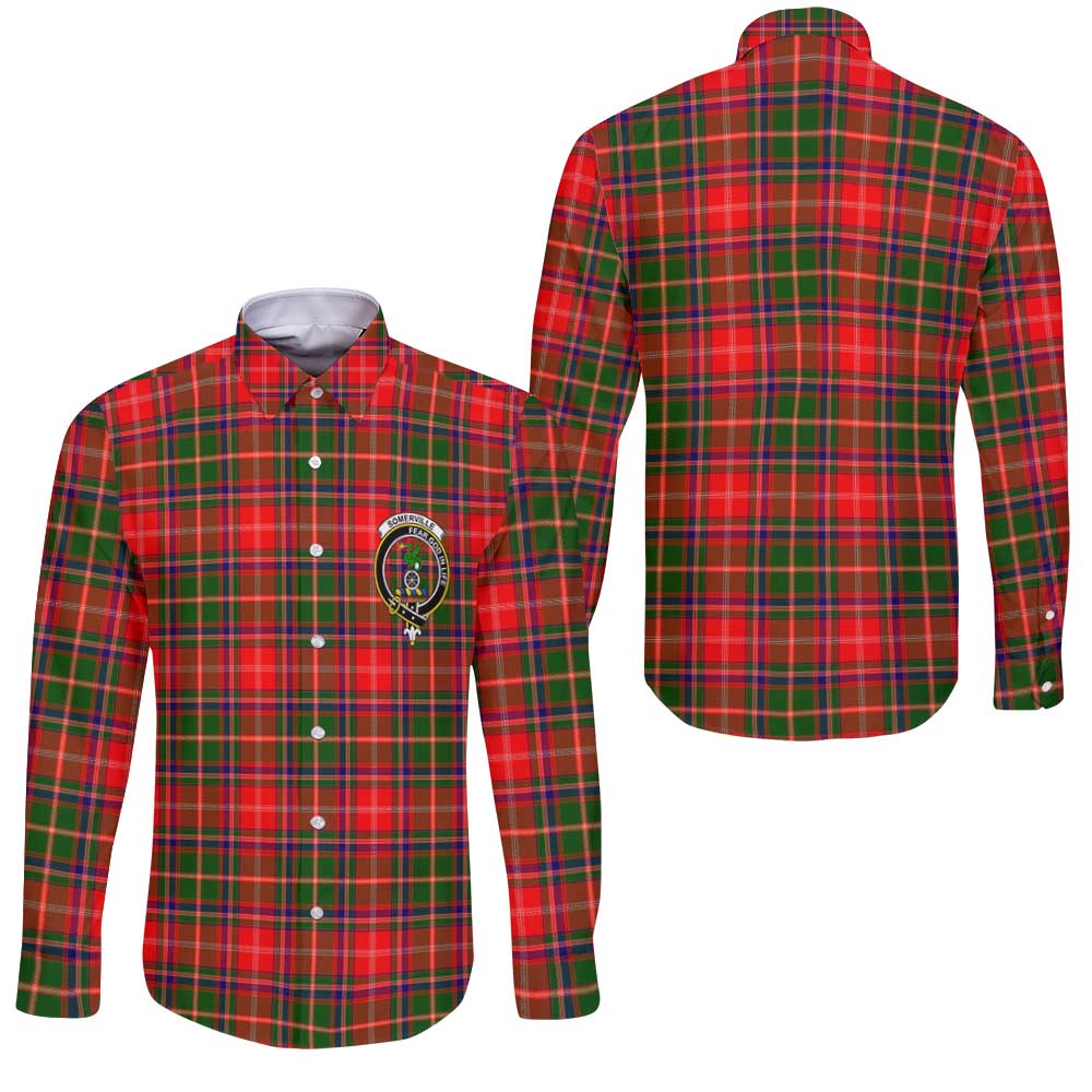 Clan Somerville Tartan Long Sleeve Button Shirt Crest And Plaid Basic Style
