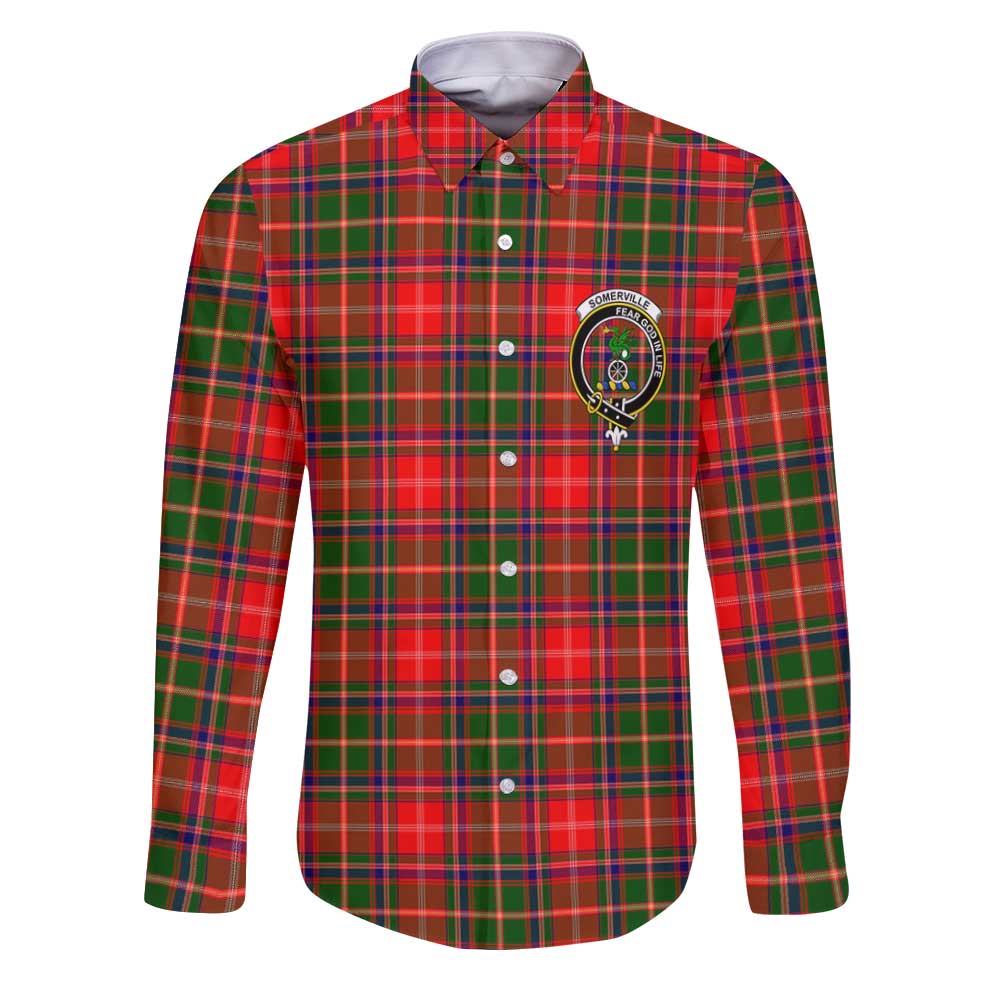 Clan Somerville Tartan Long Sleeve Button Shirt Crest And Plaid Basic Style