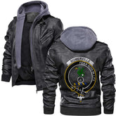 Clan Somerville Tartan Zip Leather Jacket Crest And Plaid Basic Style