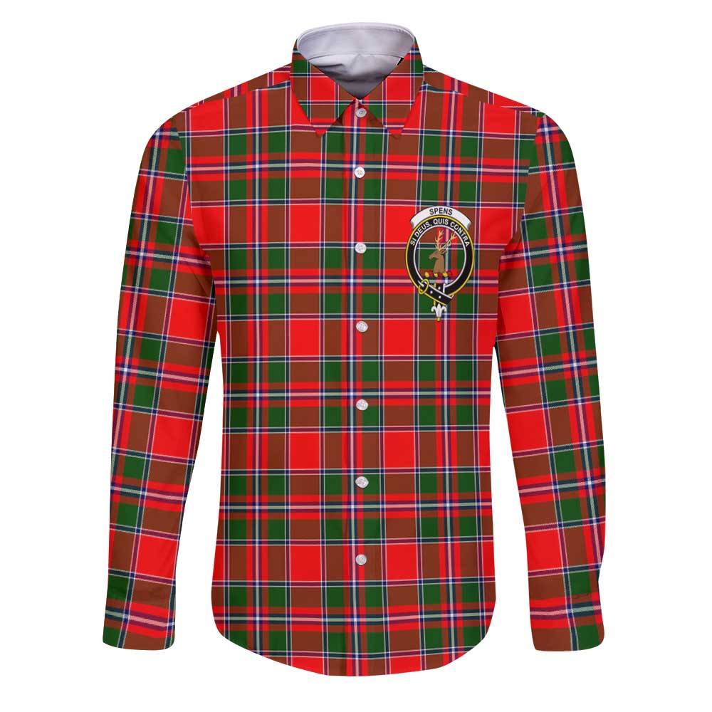 Clan Spens Tartan Long Sleeve Button Shirt Crest And Plaid Basic Style