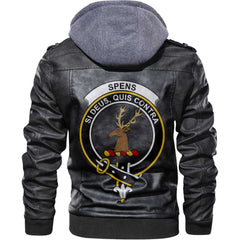 Clan Spens Or Spence Tartan Zip Leather Jacket Crest And Plaid Basic Style
