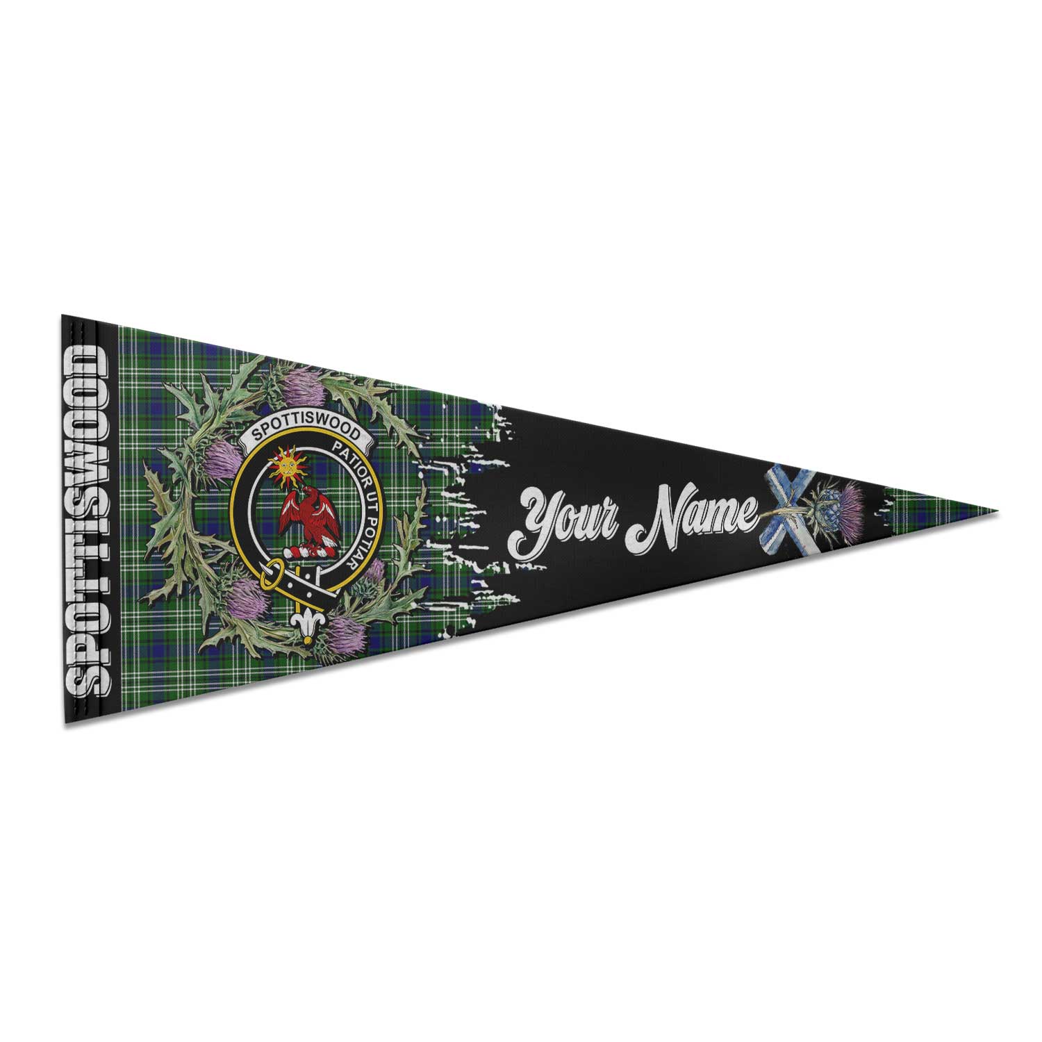 Clan Spottiswood Tartan Felt Pennant Crest And Plaid Basic Style