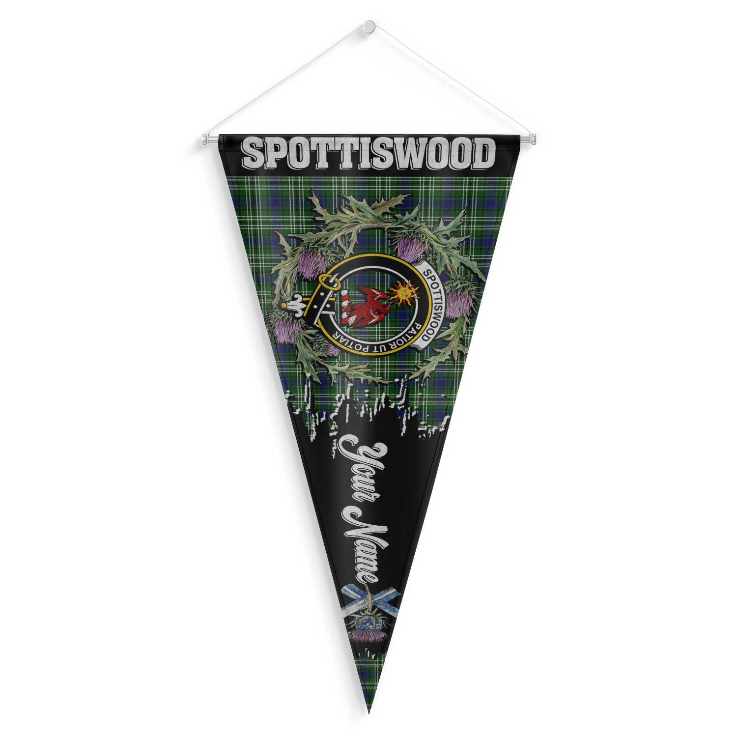 Clan Spottiswood Tartan Felt Pennant Crest And Plaid Basic Style