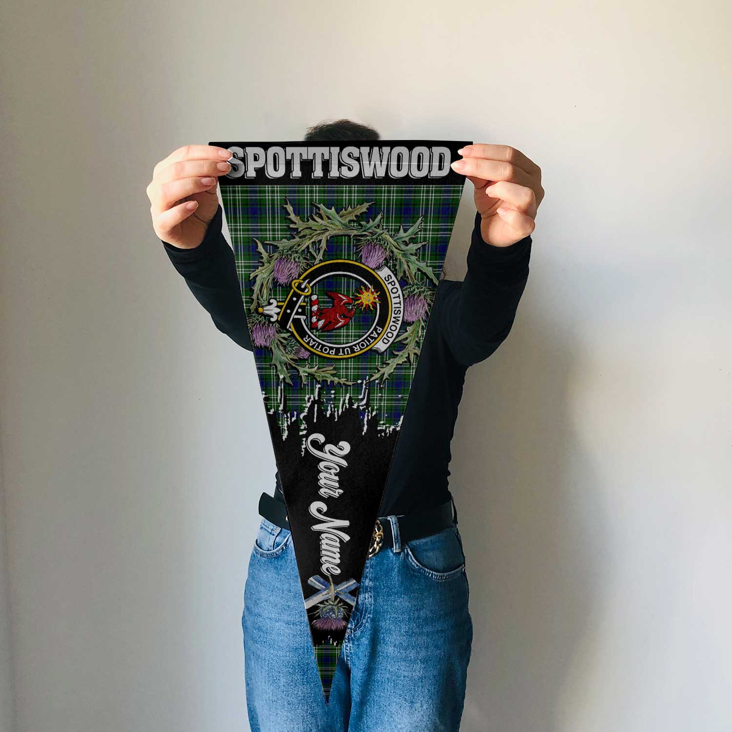 Clan Spottiswood Tartan Felt Pennant Crest And Plaid Basic Style
